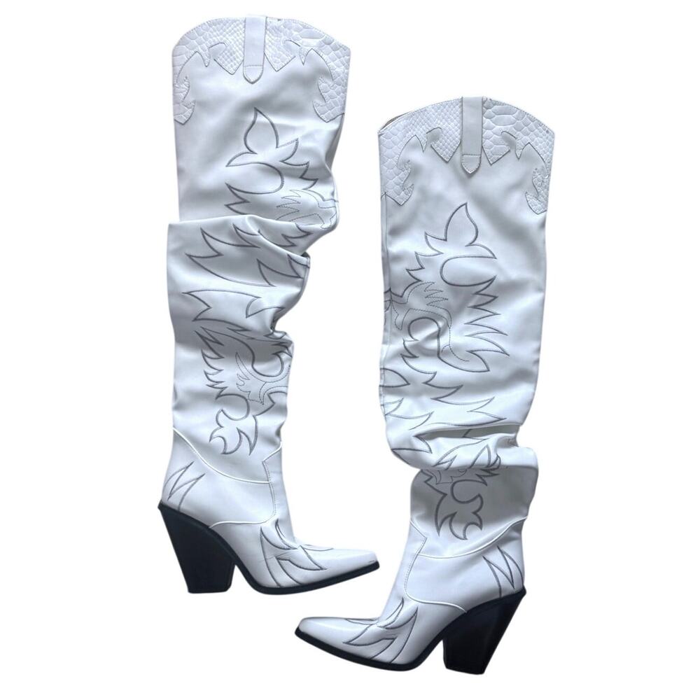 Sergio Todzi Thigh High Boots Western Cowboy Boots Size 37 US 6.5 White